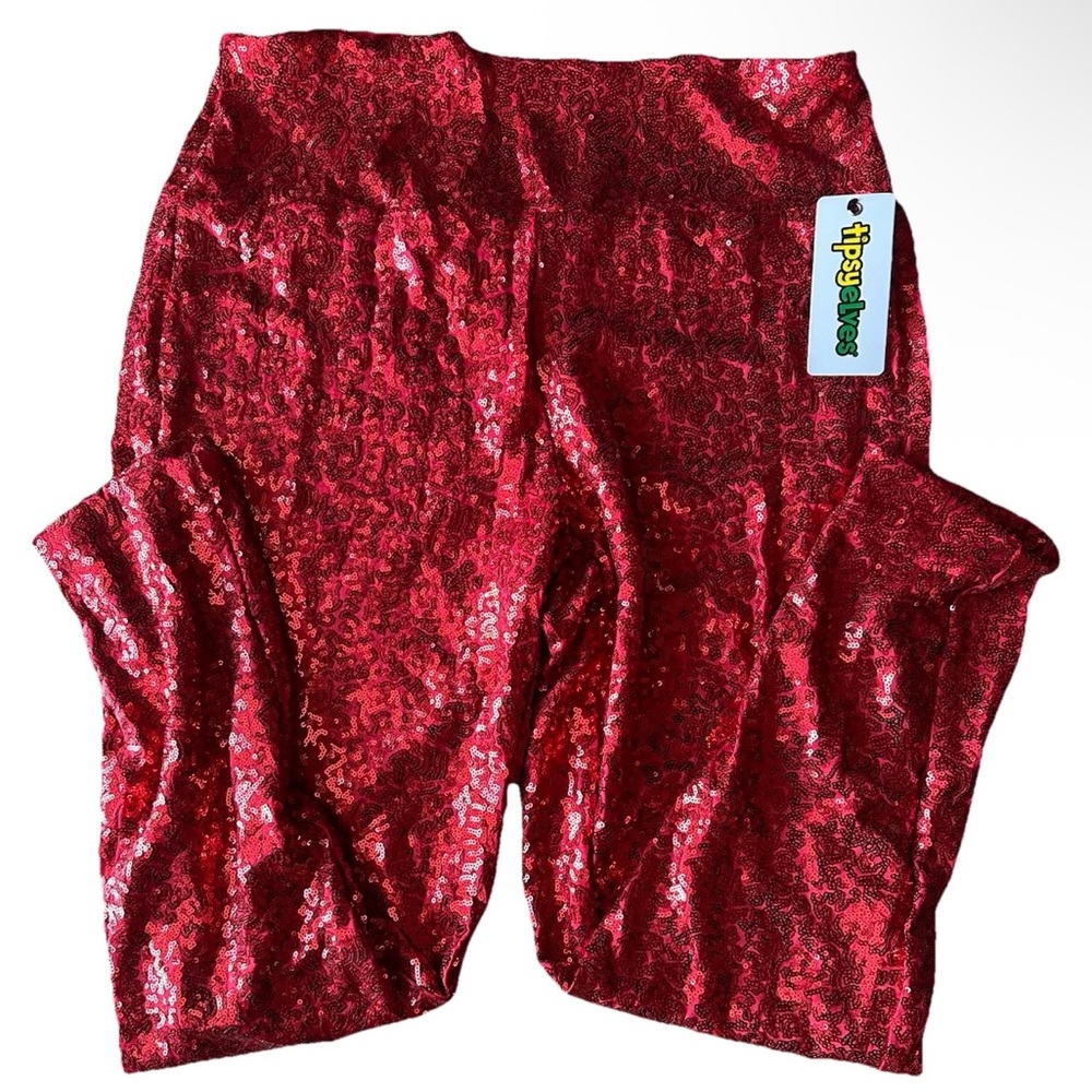 TIPSY ELVES RED SEQUIN HIGH WAIST LEGGINGS  Women's Size 1X LINED - NEW!!